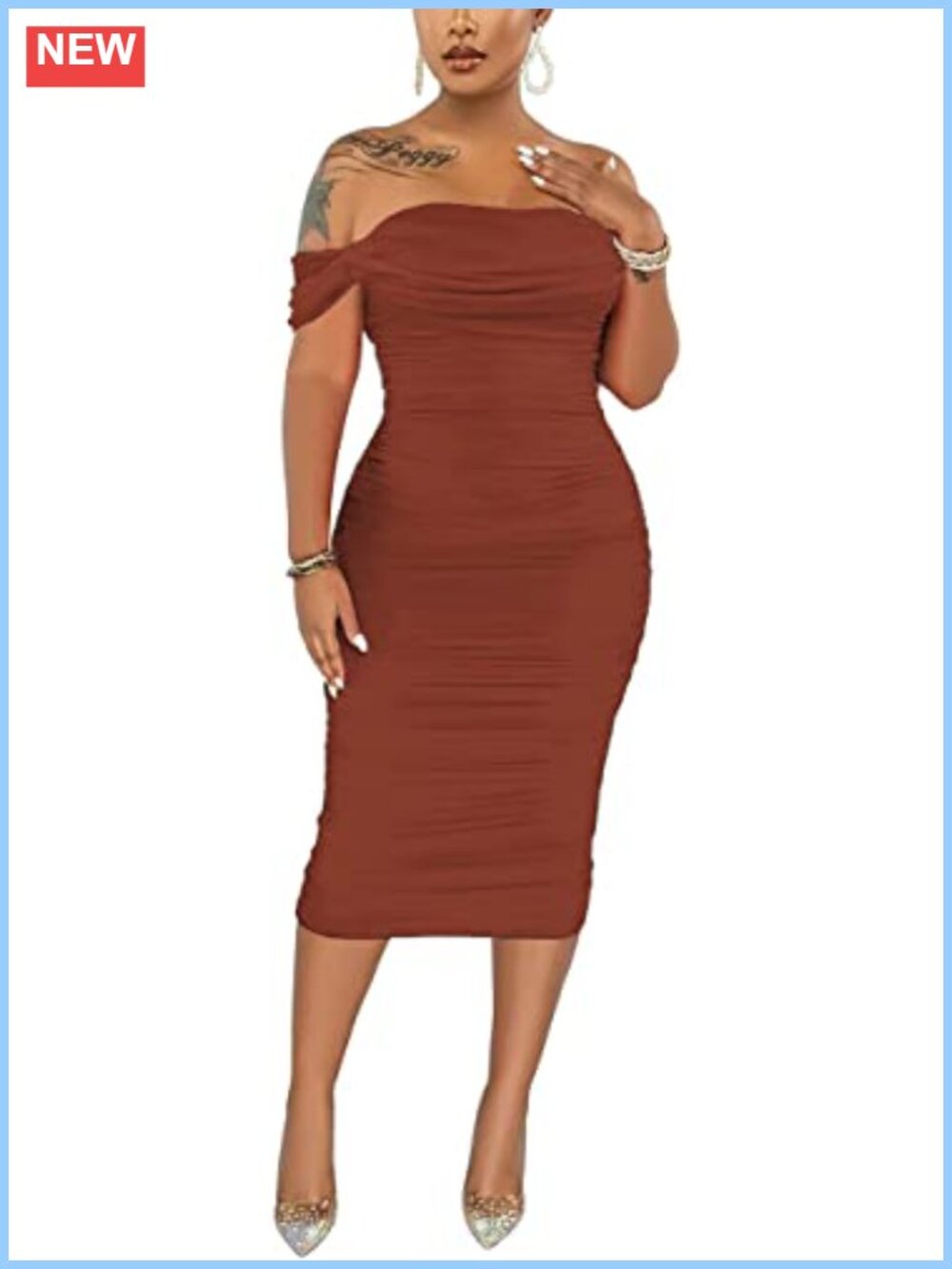 Women's Off Shoulder Sleeveless Bodycon Ruched Midi Dress Sexy Club Night Out